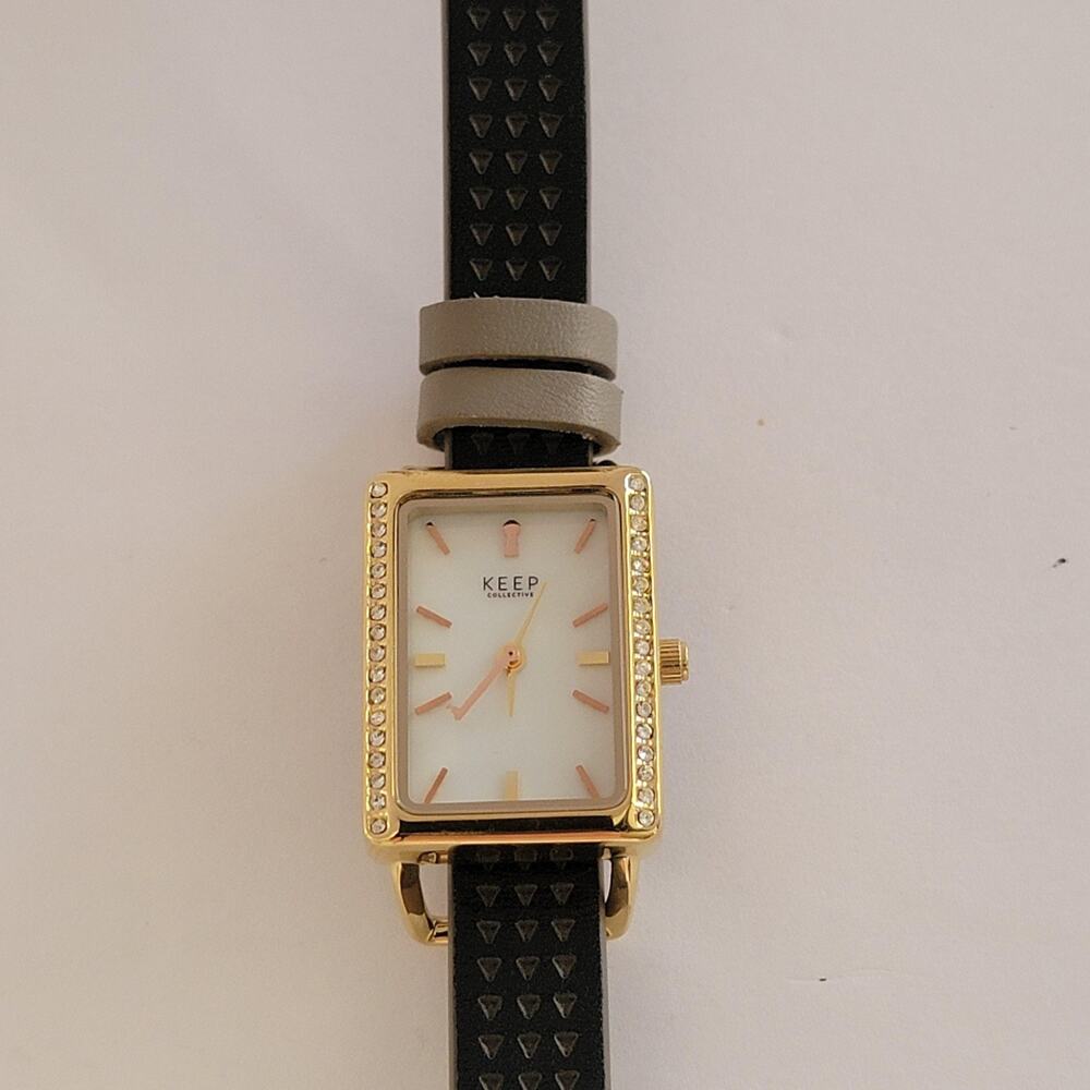 KEEP Collective Womens Watch Gold Case White Dial Black Faux Leather Strap